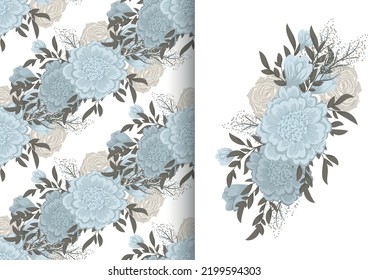 Ramo de flores con un patrón impecable. Conjunto de fondo floral