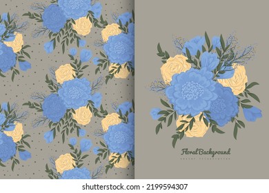 Flower bouquet with seamless pattern. Floral background set