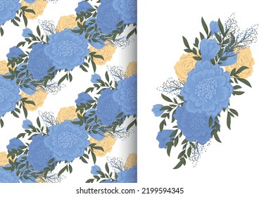 Ramo de flores con un patrón impecable. Conjunto de fondo floral