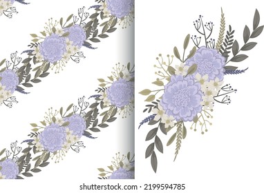 Flower bouquet with seamless pattern. Floral background set