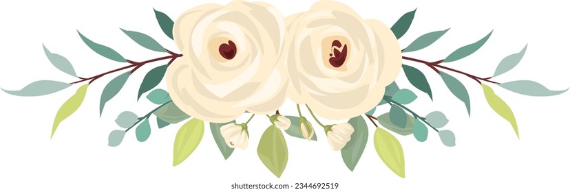 flower bouquet sets. White roses, green leaves. Wedding concept. Floral poster, invite and greeting card.
