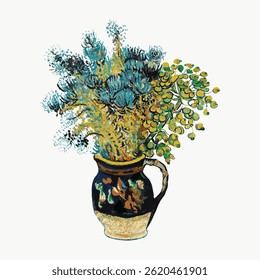 Flor buquê van Gogh-inspirado obra de arte vintage ilustração isolada em branco, vetor. Elemento de arte famoso inspirado por Vincent van Gogh. Bela ilustração de arte vintage, famoso elemento de pintura.
