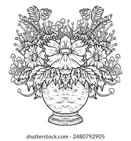 Flower bouquet vase icon outline art