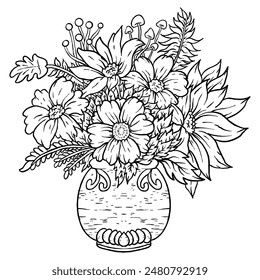 Flower bouquet vase icon outline art