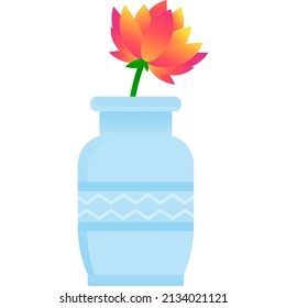 Flower bouquet in vase icon. Vector plant. Flat peony bloom. Floral decoration. Isolated blossom botanical bud for design interior on white background