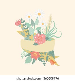 Flower bouquet vector design and ribbon banner for your project