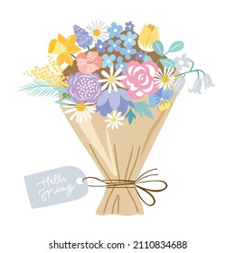 Flower bouquet. Vector floral spring illustration. Hello spring