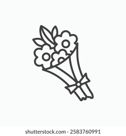 Flower bouquet vector icon isolated in black line