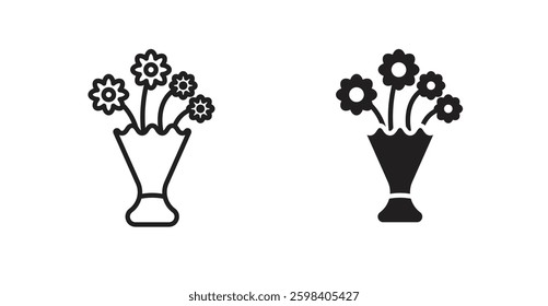 Flower bouquet vector icon set in black color.