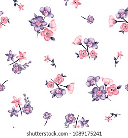 Flower bouquet vector pattern with small flowers and leaves for textile pattern,fashion print