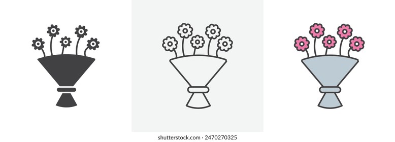 Flower bouquet vector set. Bunch of flowers gift graphic. Wedding rose flowers buffet icon.