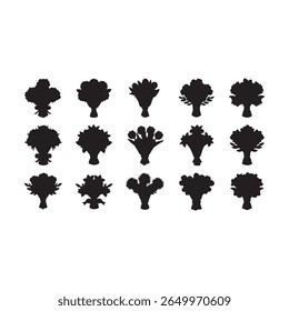 Flower bouquet vectors icons set in filled and strokes on white background