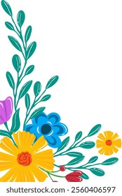 Flower bouquet wedding ornament vector illustration with leaves on transparent background for corner decoration frame.