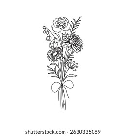 Flower bouquet. Wildflower bouquet vector.. Hand drawn flower, wild plant, botanical vector illustration