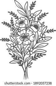Flower bouquet with your illustrations. Vector, outline.