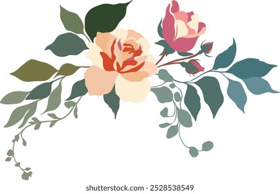 Ramos de flores, colección de flores silvestres de prado en flor aisladas sobre fondo blanco. Conjunto de Elementos de diseño florales decorativos. Ilustración vectorial botánica colorida plana