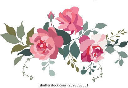 Ramos de flores, colección de flores silvestres de prado en flor aisladas sobre fondo blanco. Conjunto de Elementos de diseño florales decorativos. Ilustración vectorial botánica colorida plana