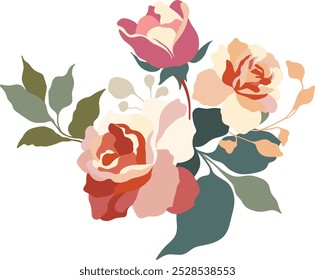 Ramos de flores, colección de flores silvestres de prado en flor aisladas sobre fondo blanco. Conjunto de Elementos de diseño florales decorativos. Ilustración vectorial botánica colorida plana