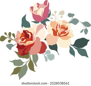 Bouquets de flores, coleção de flores silvestres de prado isoladas sobre fundo branco. Conjunto de elementos decorativos de design floral. Ilustração plana do vetor botânico colorido