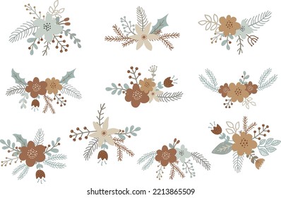 Flower bouquets vector illustration for design, print, pattern, isolated on white background