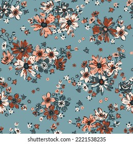Flower Bouquets Vector Seamless Pattern  Flower Garlands  Ditsy Fashion Print  Simple Different Small Wildflowers  Millefleurs Liberty Style Floral Design  Blooming Meadow  Plant Vintage Background 