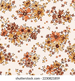 Flower Bouquets Vector Seamless Pattern  Simple Flower Garlands  Ditsy Fashion Print  Millefleurs Liberty Style Floral Design  Blooming Meadow  Small Wildflowers Vintage Background