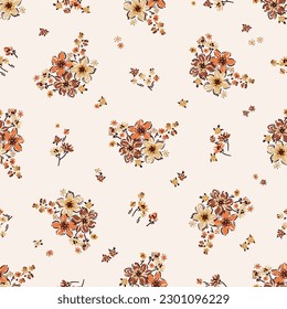Flower Bouquets Vector Seamless Pattern  Simple Flower Garlands  Ditsy Fashion Print  Millefleurs Liberty Style Floral Design  Blooming Meadow  Wildflowers Vintage Background