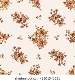 Flower Bouquets Vector Seamless Pattern  Simple Flower Garlands  Ditsy Fashion Print  Millefleurs Liberty Style  Floral Design  Blooming Meadow  Small Wildflowers Vintage Background 