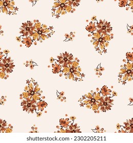 Flower Bouquets Vector Seamless Pattern  Simple Flowers Garlands  Ditsy Fashion Print  Millefleurs Liberty Style Floral Design  Blooming Meadow  Small Wildflowers Vintage Background