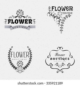 Flower Boutique insignia  and labels can be used for design of the boutique, salon, studios flowers and floral products