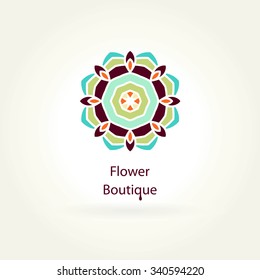 Flower Boutique. Logo for flower shop. Logo for organic products. Company logo, mark, emblem, element. Simple geometric logo. Mandala logo. Icons, business, invitations. Beautiful circular logos.