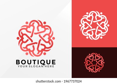 Diseño de vectores con el logotipo de amor de la boutique flor. emblema de identidad de marca, concepto de diseños, logotipos, elemento de logotipo para plantilla.