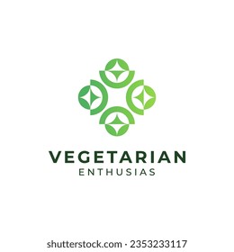 flower with bowl, star and leaf for vegetarian logo design