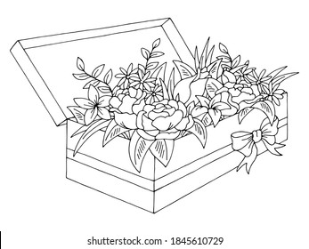 Flower box graphic black white isolated bouquet sketch illustration vector