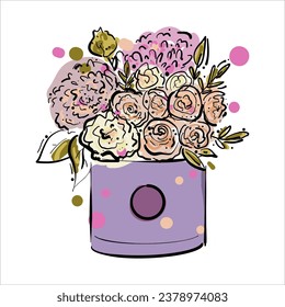 Flower box. Sketch style. Hand drawn vector illustration. Valentin's day card.