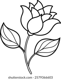 Flower Branch with Bud and Leaves Vector Illustration