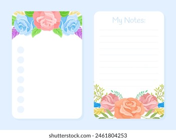 Flower Branch Empty Note Card Design with Tender Blossom Vector Template
