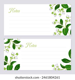 Flower Branch Empty Note Card Design with Tender Blossom Vector Template