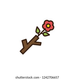 Flower branch filled outline icon, line vector sign, linear colorful pictogram isolated on white. Gardening symbol, logo illustration. Pixel perfect vector graphics