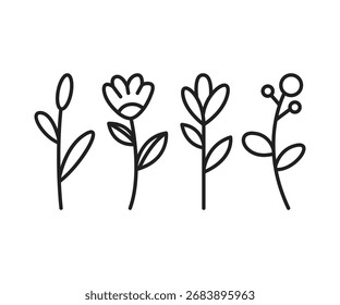Conjunto de iconos de flores y ramas Vector