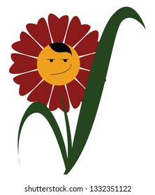 A Flower Branch with two flowers in pink color petals vector color drawing or illustration.