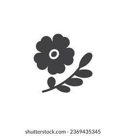 Flower and branch vector icon. filled flat sign for mobile concept and web design. Floral, petals and leaves glyph icon. Symbol, logo illustration. Vector graphics