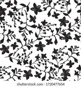 Flower branches with leaves design seamless pattern