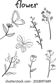 Ramas de flores y mariposas