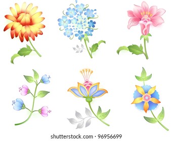 Flower branches set isolated on white background (vector)