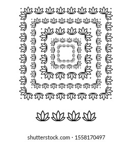 flower brushs patterns in a square line black shape design vector graphic