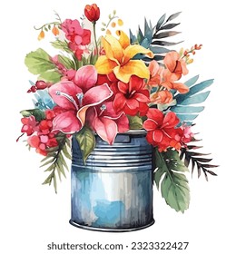 Flower In Bucket Watercolor Sublimation Clipart