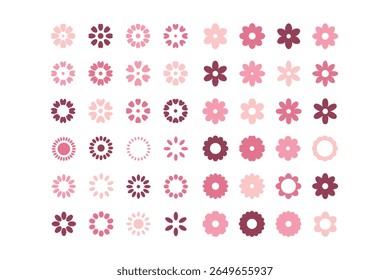 Elemento de design de botões de flores. Conjunto de 48 formas geométricas para rótulo. Composições lineares abstratas modernas e elementos de design gráfico.
