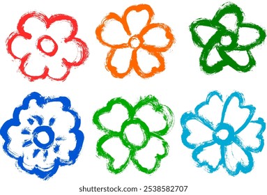 Flower Bud Grunge Brush Stroke Drawing Vector Icon Set