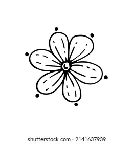 Flower bud line art. Floral summer plant. Blooming daisy. Hand drawn vector illustration. Natural botanical element. Doodle symbol. Spring garden of natural flowers. Ink graphics.